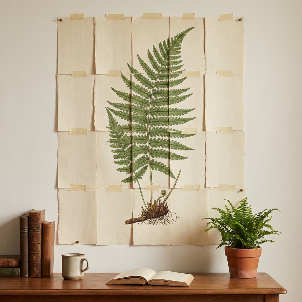 Botanical poster mockup assembled from tiles.