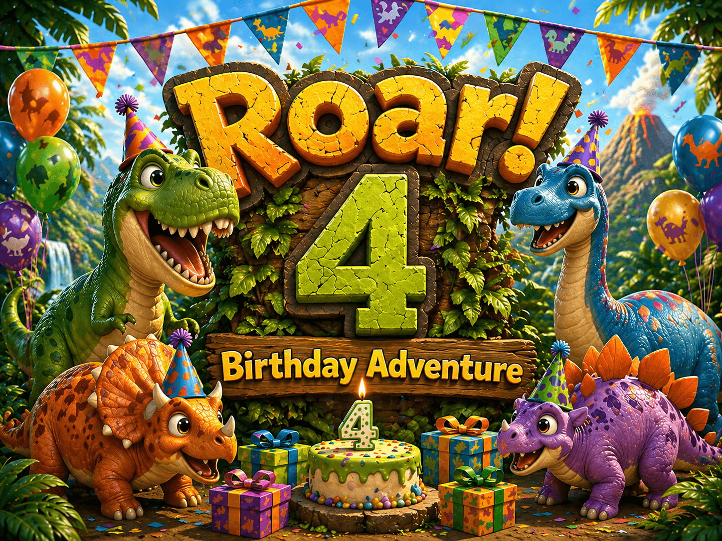 4th Dinosaur Birthday Adventure Poster printable poster preview
