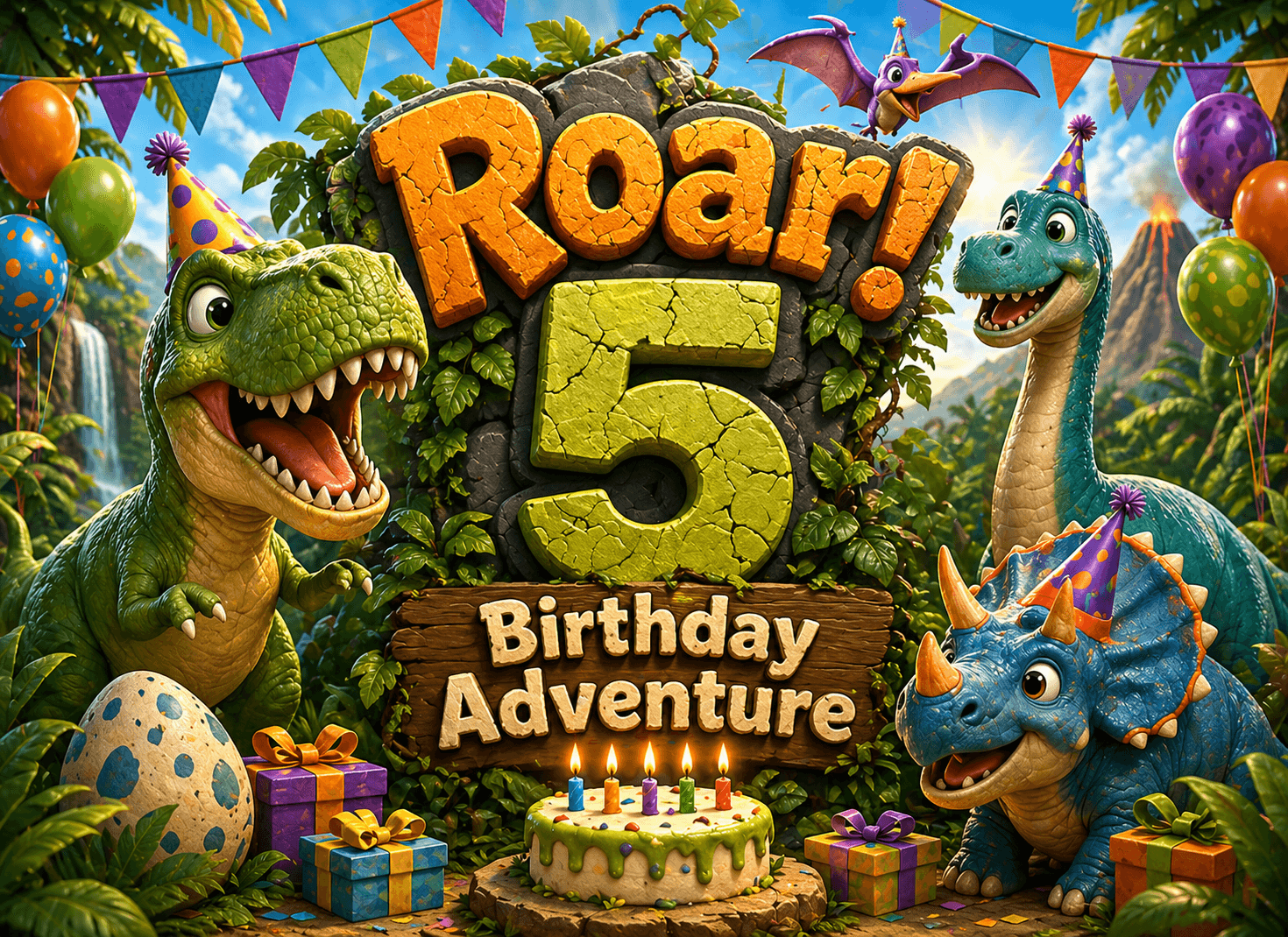 5th Dinosaur Birthday Adventure Poster Option 2 printable poster preview