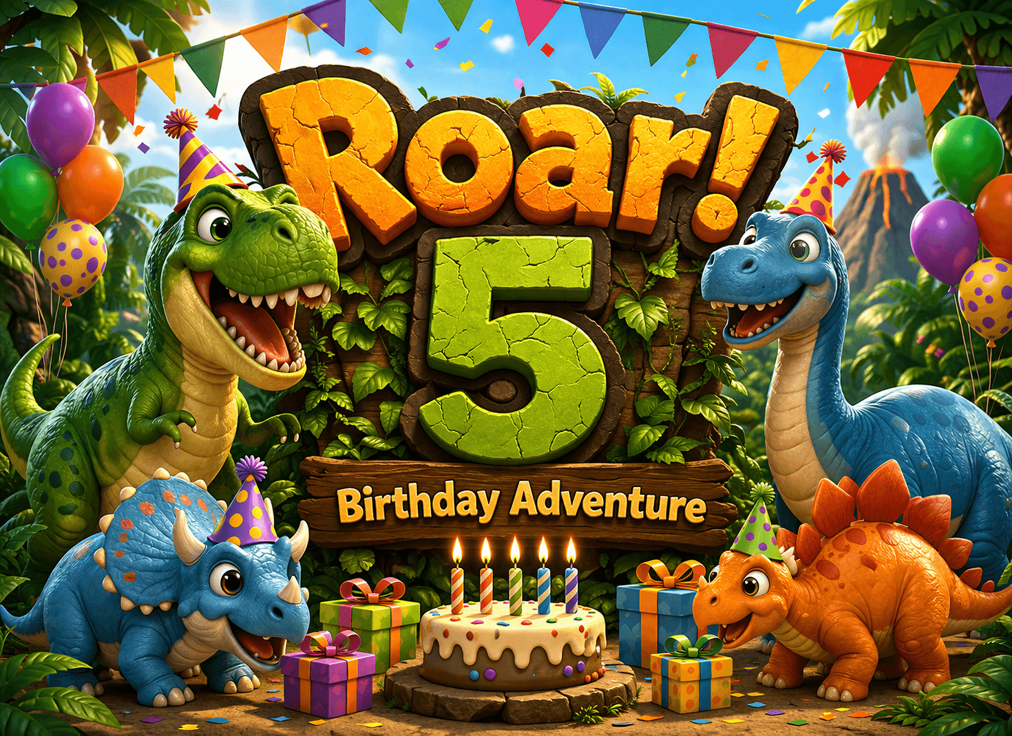 5th Dinosaur Birthday Adventure Poster printable poster preview
