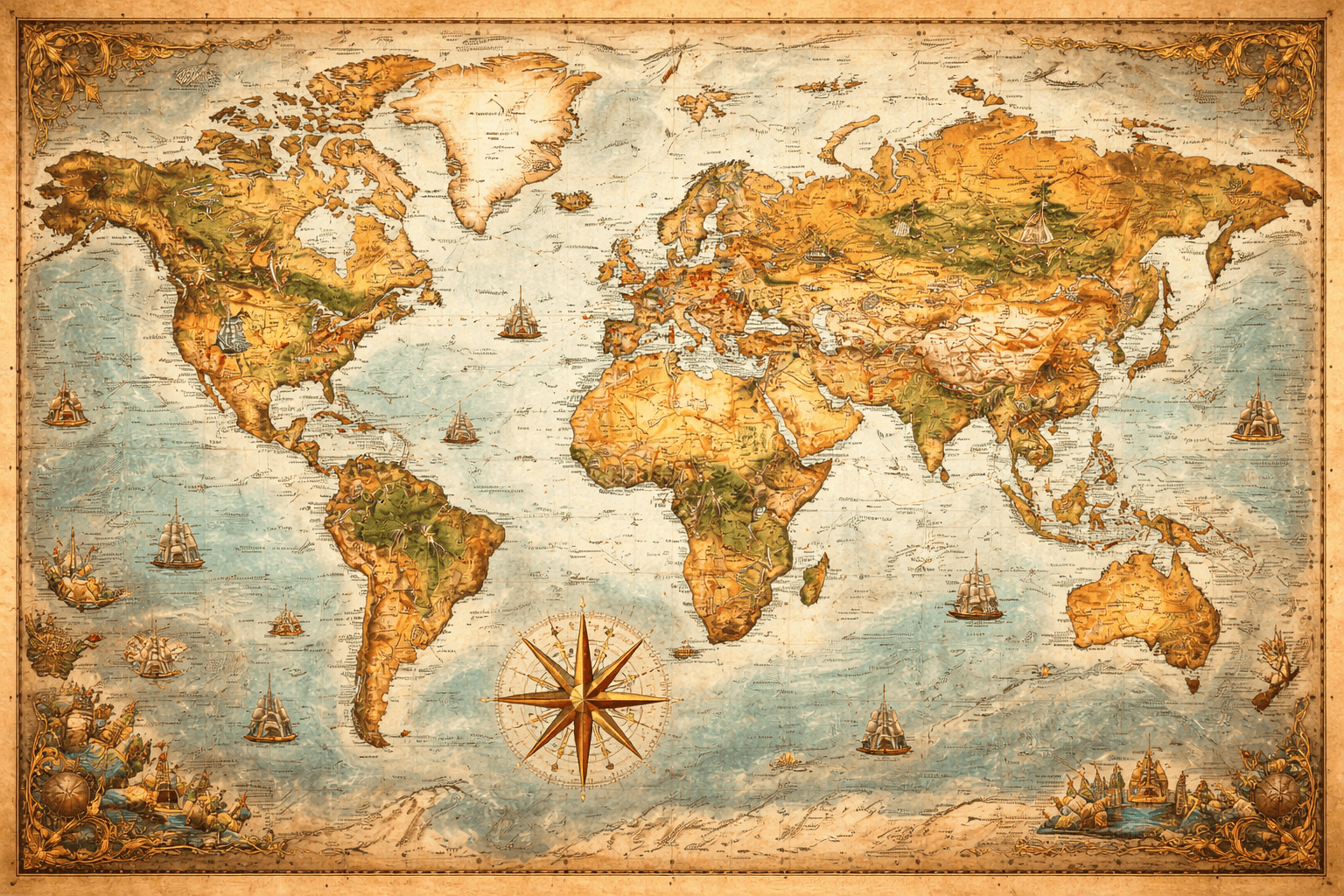 Vintage world map wall art printable poster preview